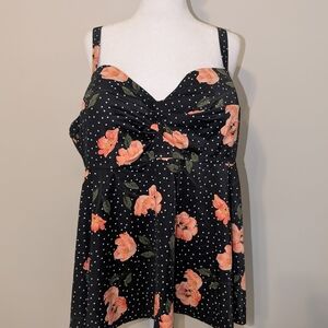 Torrid Black Floral Polka Dot Bikini Top